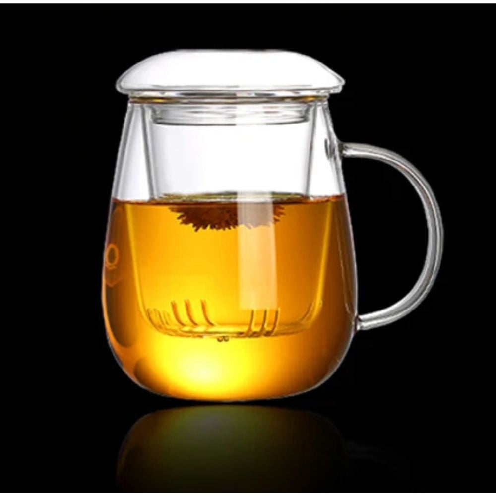 Tasse à thé chinois en verre avec filtre couvercle