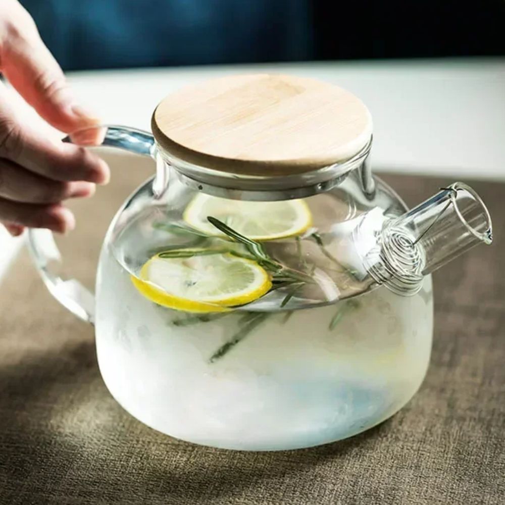 Théière en verre borosilicate avec couvercle bois