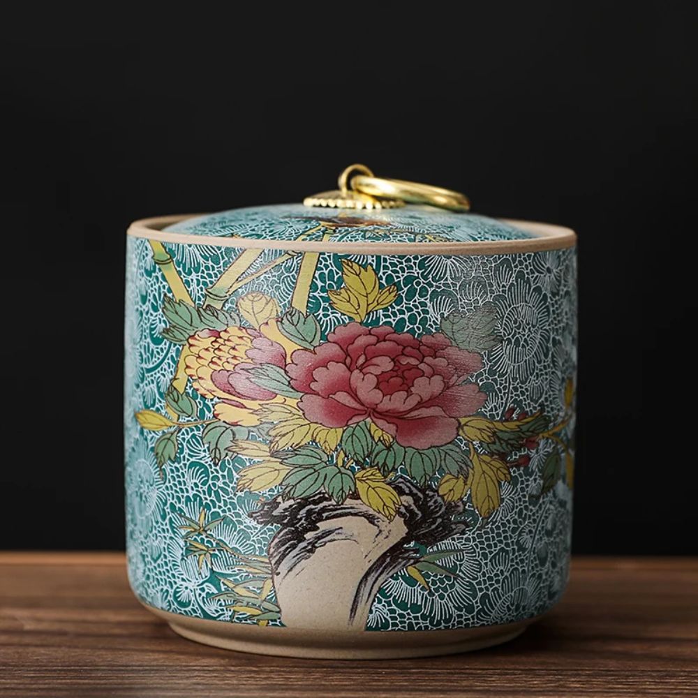 Boîte à thé en céramique style chinois pot de conservation avec couvercle