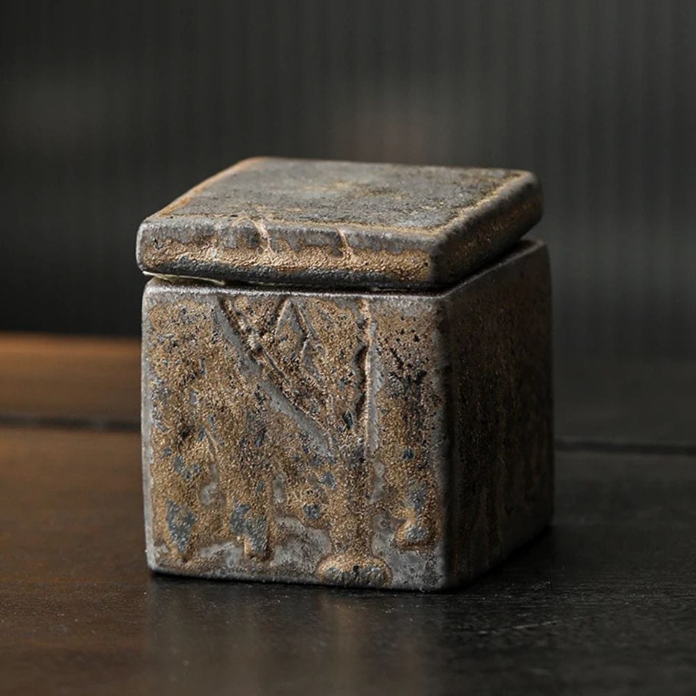 Boîte à thé carrée en céramique bocal hermétique vintage 350 ml
