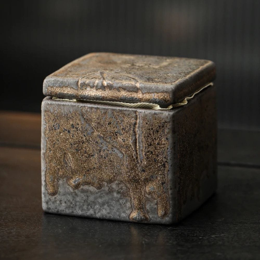 Boîte à thé carrée en céramique bocal hermétique vintage 350 ml