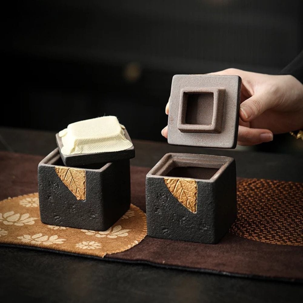 Boîte à thé carrée en céramique bocal hermétique vintage 350 ml