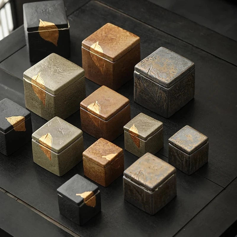 Boîte à thé carrée en céramique bocal hermétique vintage 350 ml