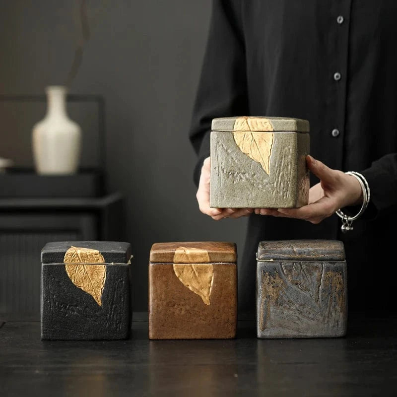 Boîte à thé carrée en céramique bocal hermétique vintage 350 ml