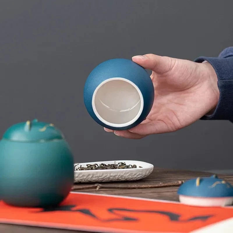 Boîte à thé céramique chat porte-bonheur peint à la main (230 ml)