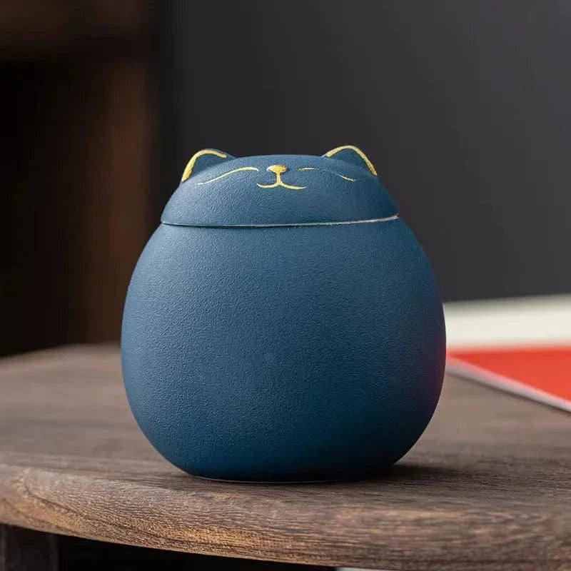 Boîte à thé céramique chat porte-bonheur peint à la main (230 ml)