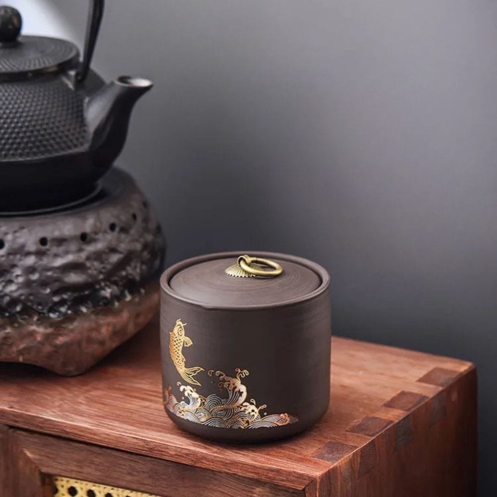 Boîte à thé en céramique animale motif poisson doré ou cerf