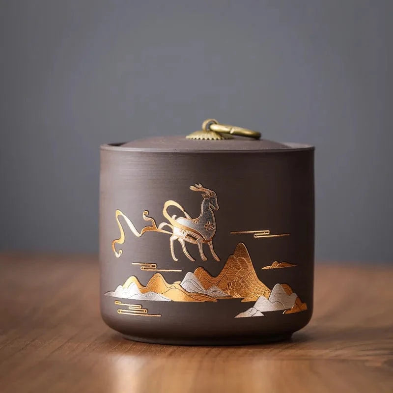 Boîte à thé en céramique animale motif poisson doré ou cerf