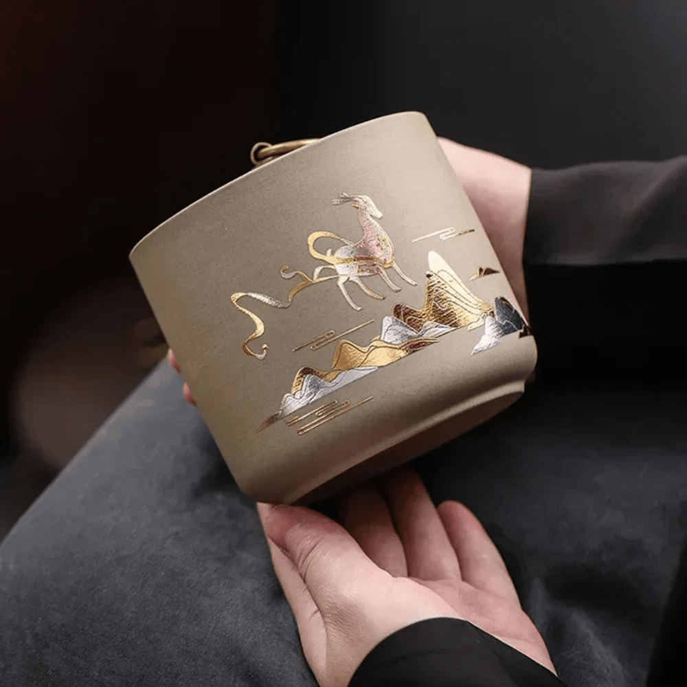 Boîte à thé en céramique artisanale design brut et naturel