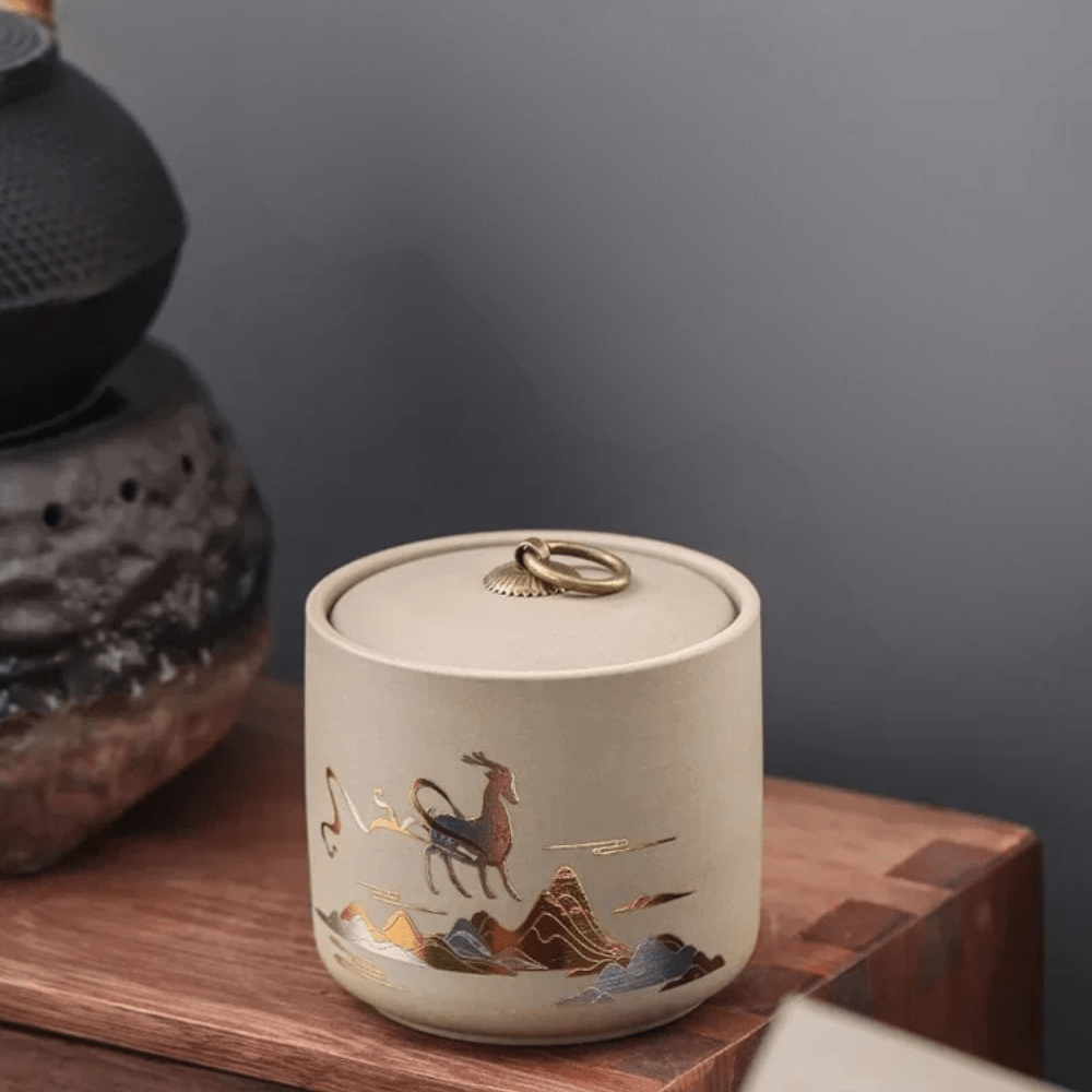 Boîte à thé en céramique artisanale design brut et naturel