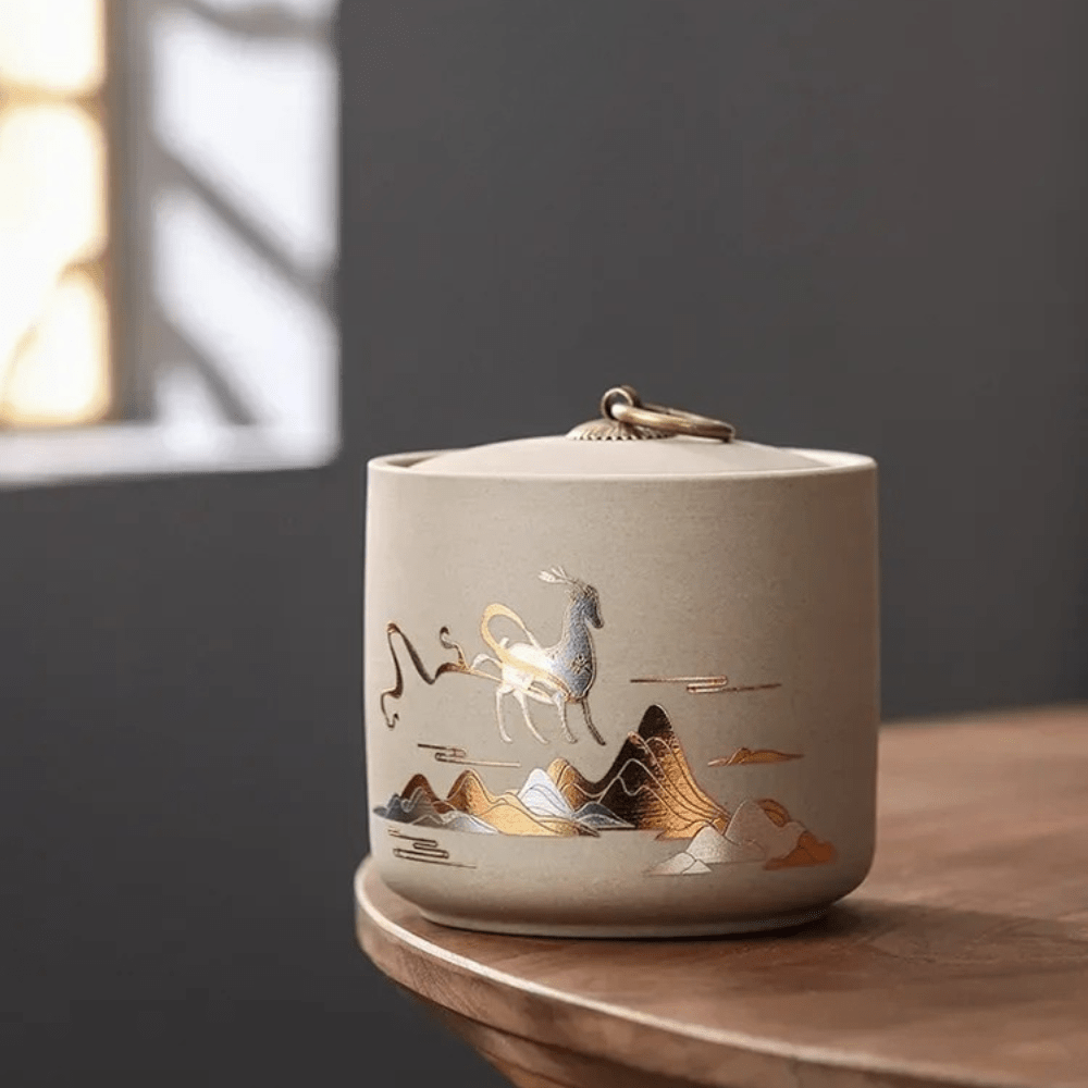 Boîte à thé en céramique artisanale design brut et naturel