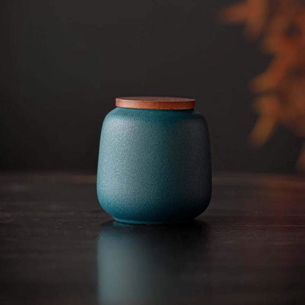 Boîte à thé en céramique avec couvercle bois petit format