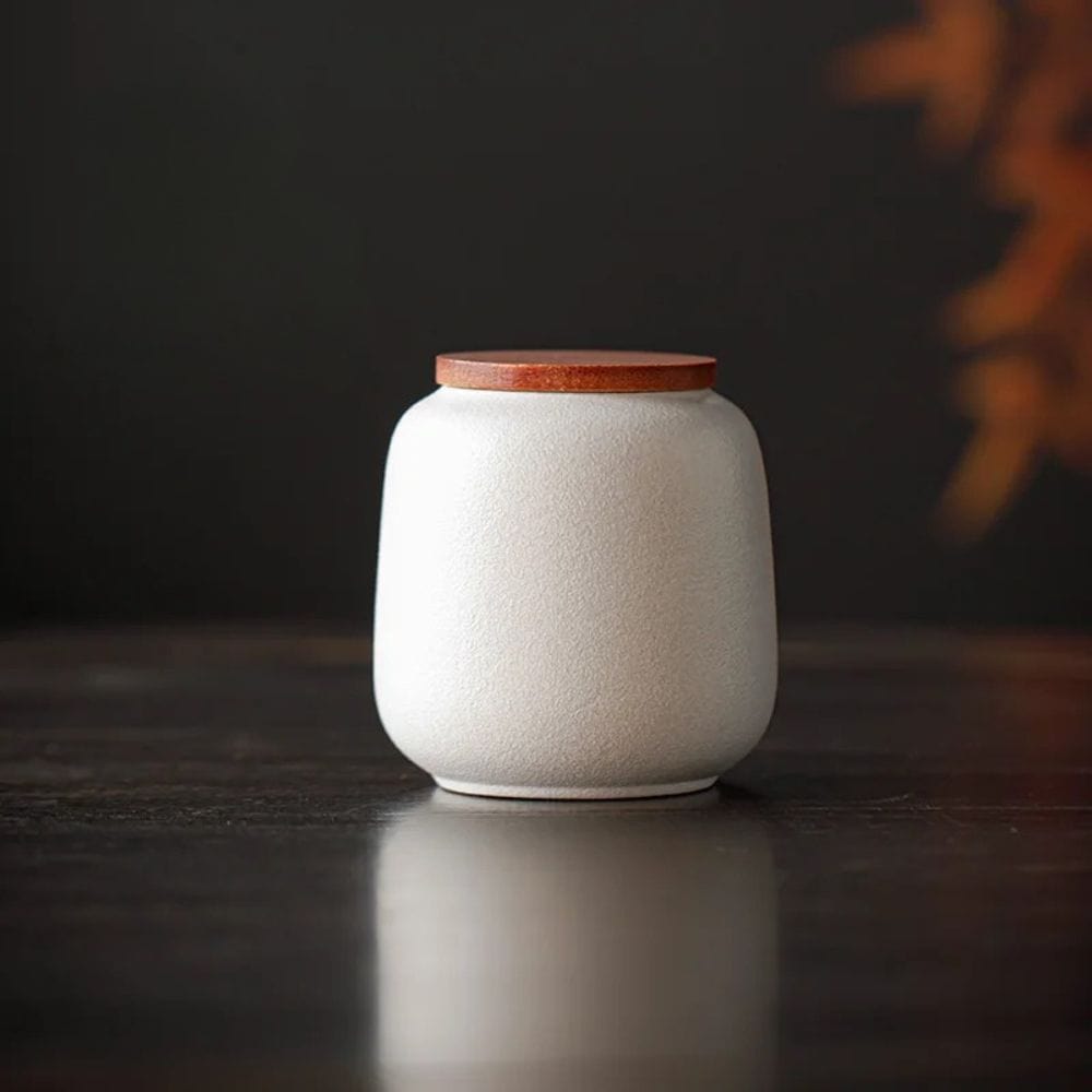 Boîte à thé en céramique avec couvercle bois petit format