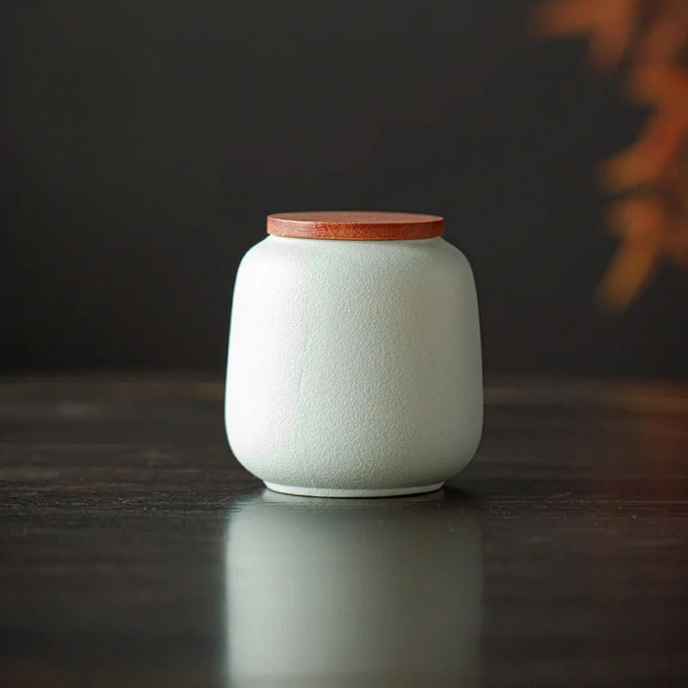 Boîte à thé en céramique avec couvercle bois petit format