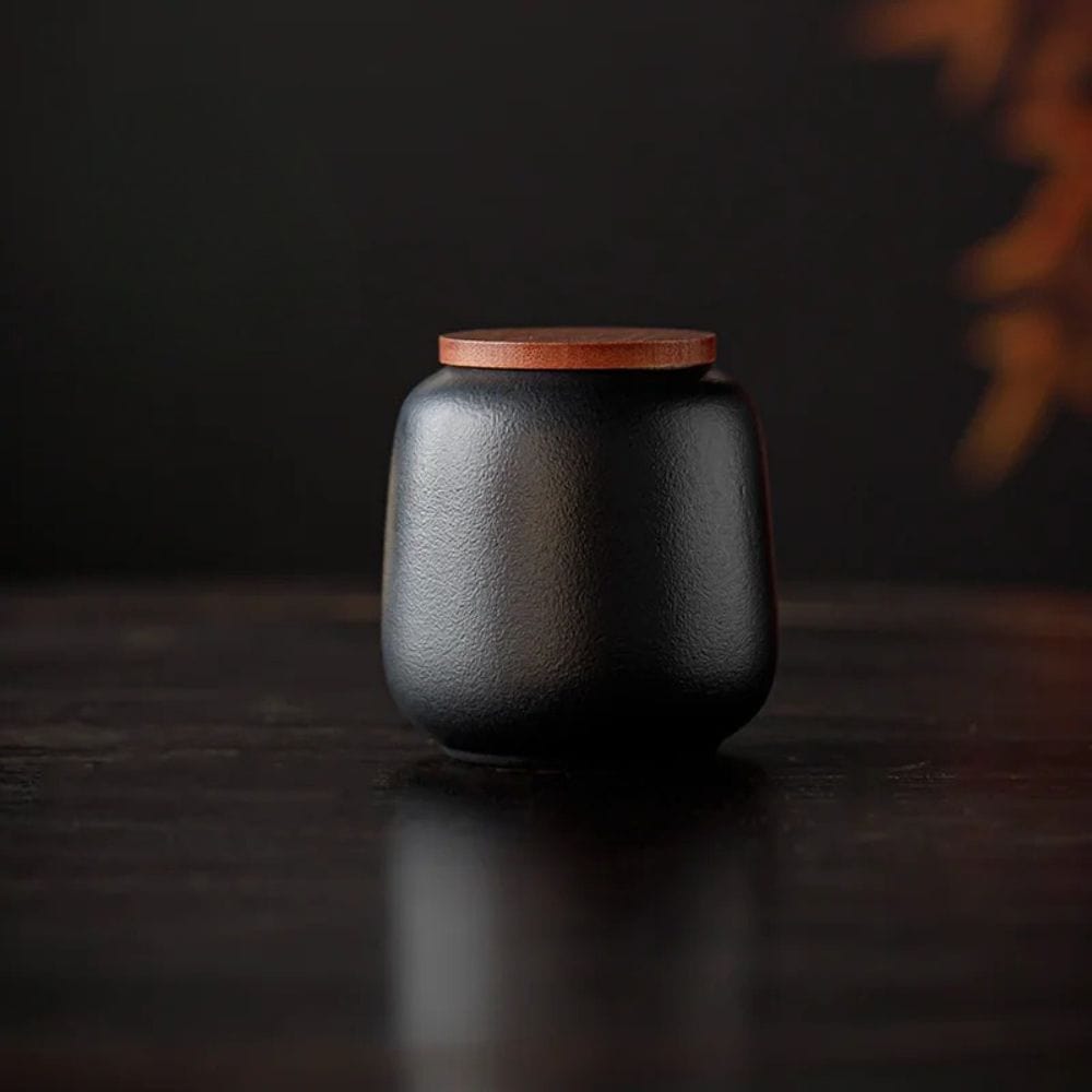 Boîte à thé en céramique avec couvercle bois petit format