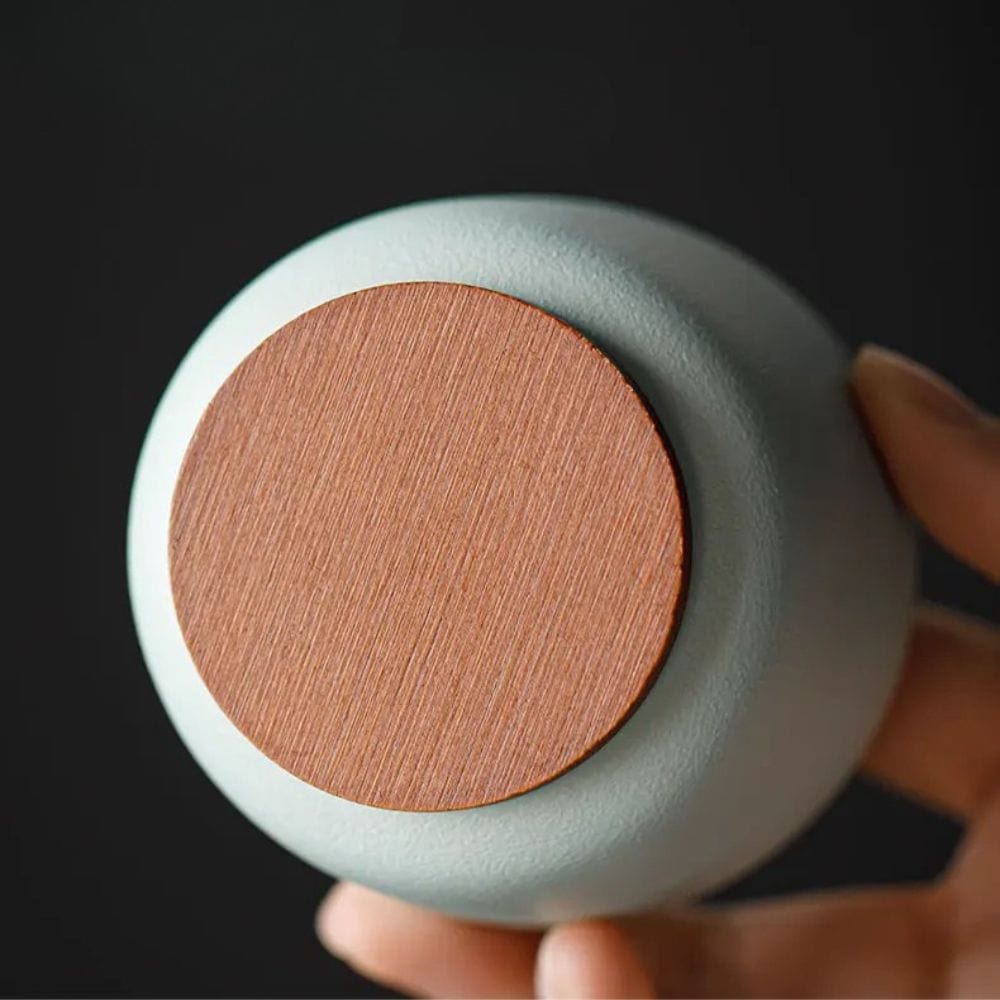 Boîte à thé en céramique avec couvercle bois petit format