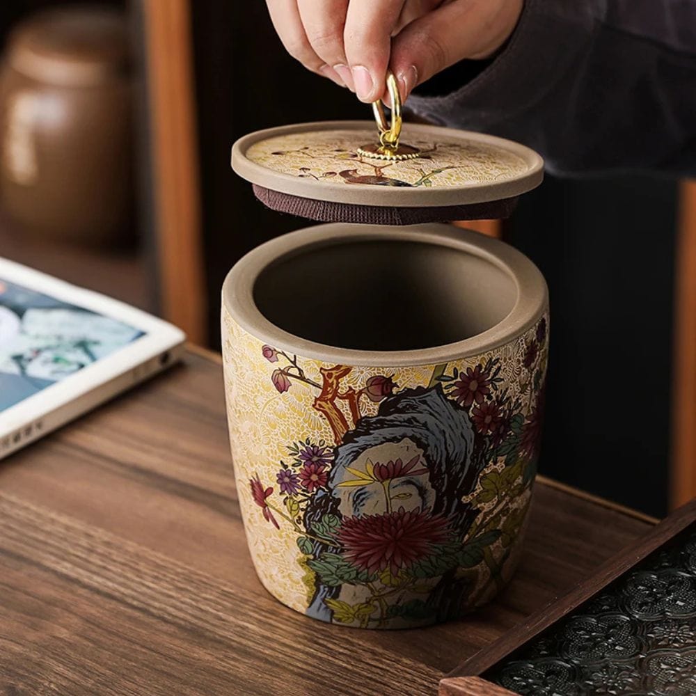 Boîte à thé en céramique style chinois pot de conservation avec couvercle