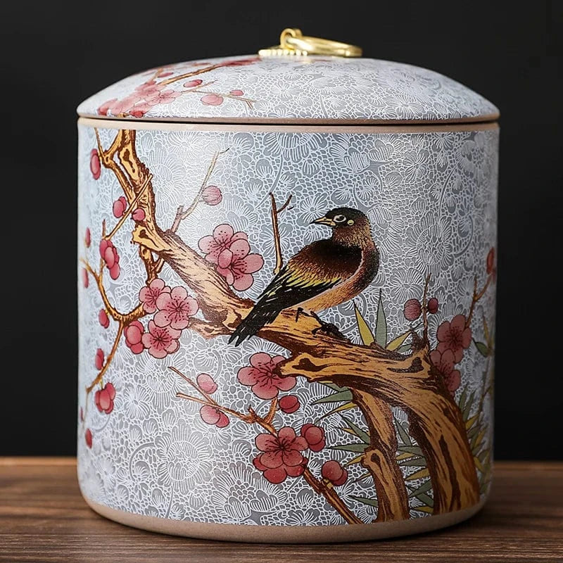 Boîte à thé en céramique style chinois pot de conservation avec couvercle