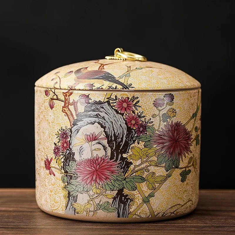 Boîte à thé en céramique style chinois pot de conservation avec couvercle