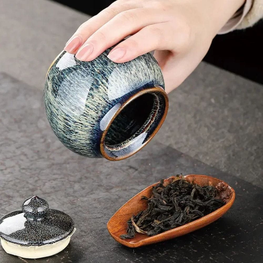 Boîte à thé en céramique texturée bocal hermétique décoratif