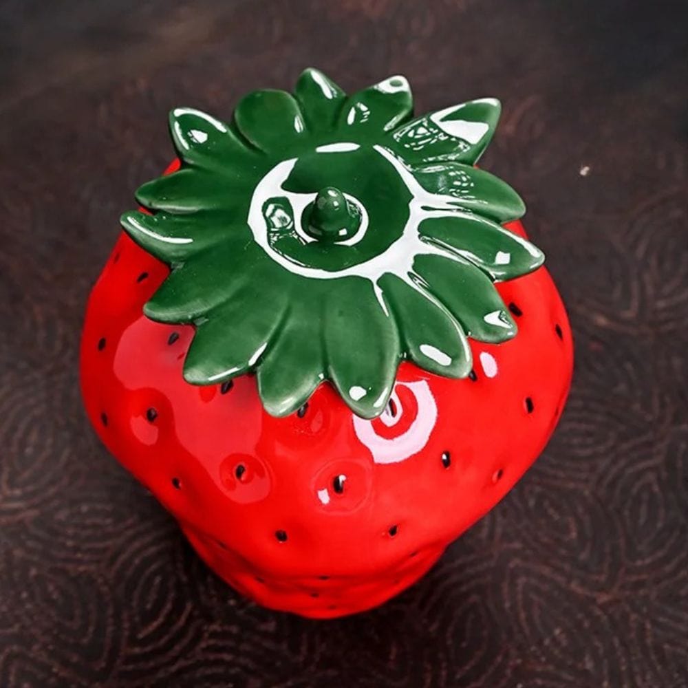 Boîte à thé fraise en céramique mini pot hermétique décoratif