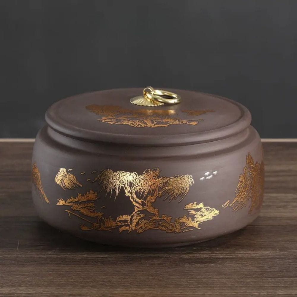 Boîte à thé hermétique en céramique motif fleuri doré style moderne