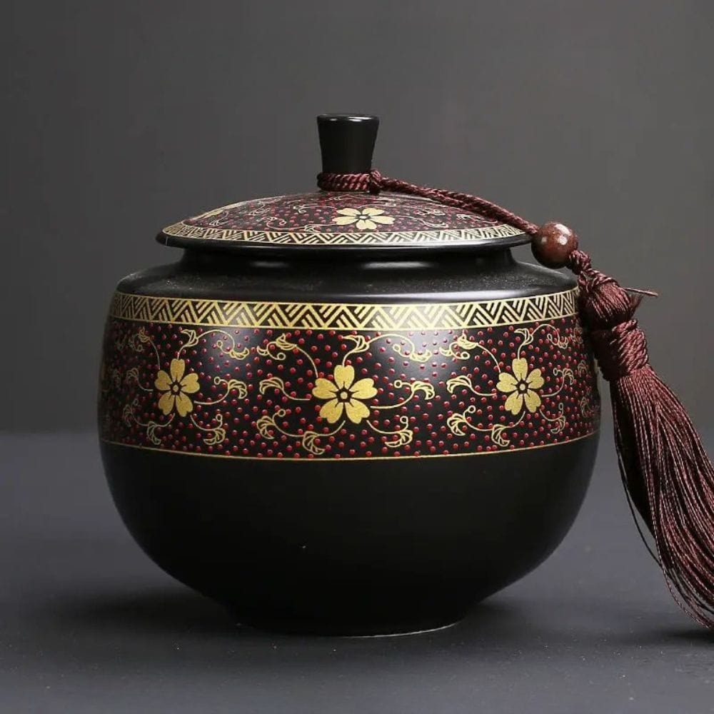 Boîte à thé hermétique en céramique motif fleuri doré style moderne