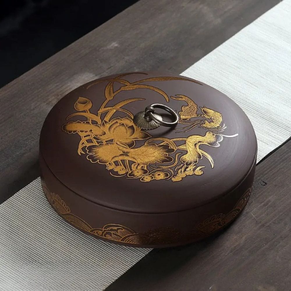 Boîte à thé hermétique en céramique motif fleuri doré style moderne