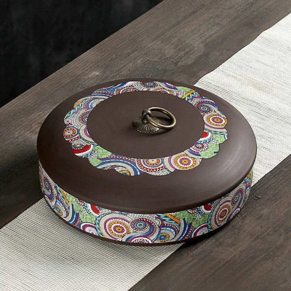 Boîte à thé hermétique en céramique motif fleuri doré style moderne