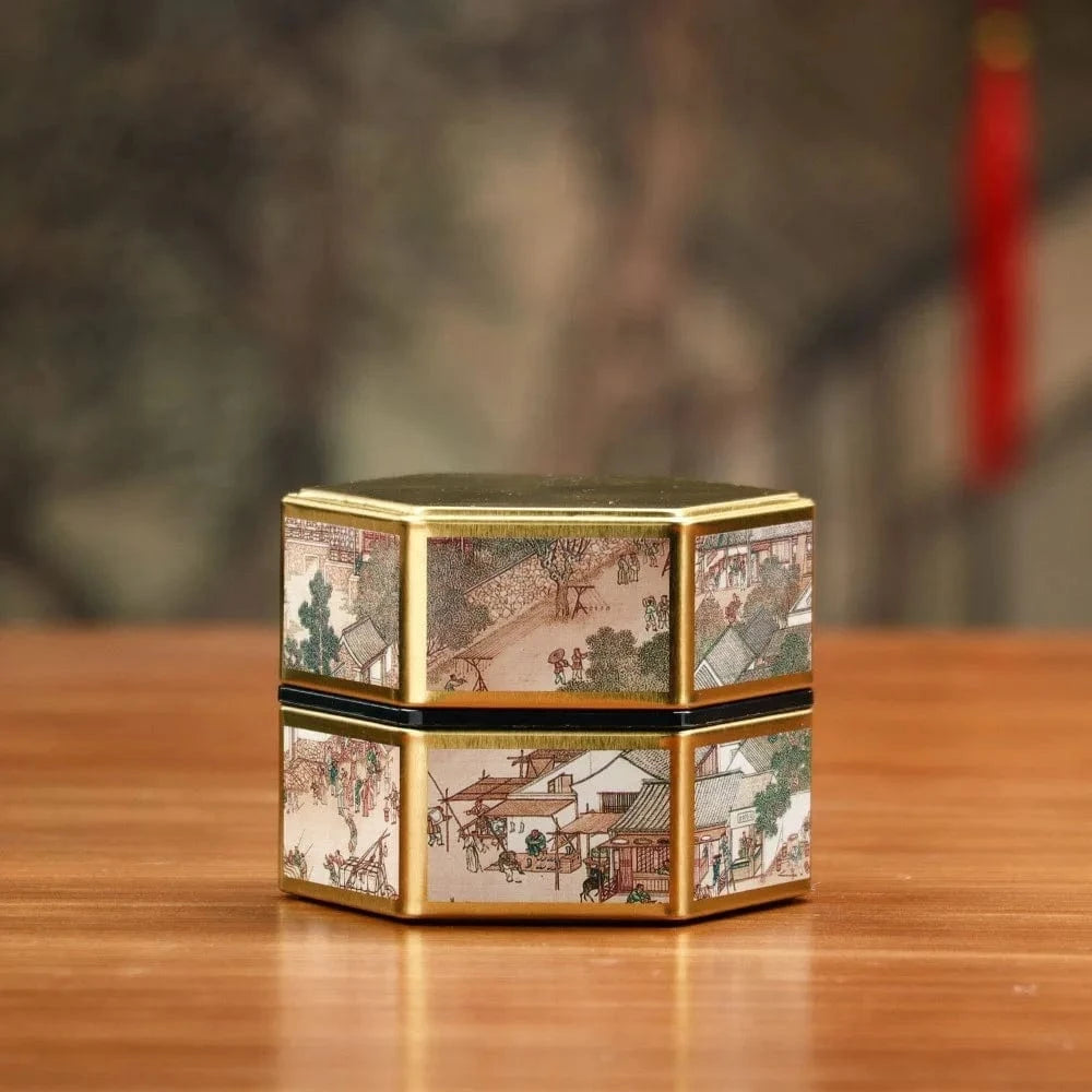 Boîte à thé hexagonale en métal format compact ou haut