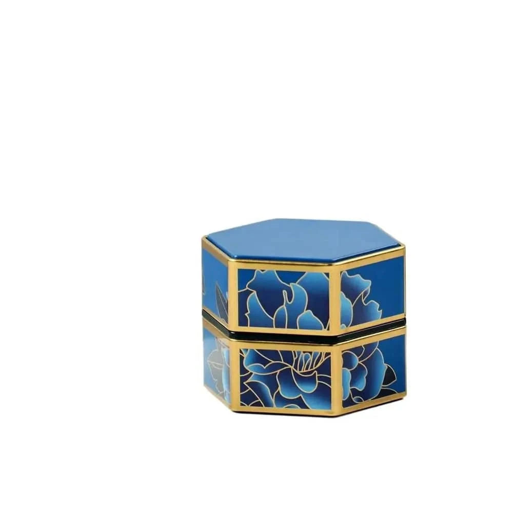 Boîte à thé hexagonale en métal format compact ou haut