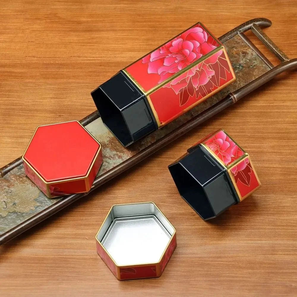 Boîte à thé hexagonale en métal format compact ou haut
