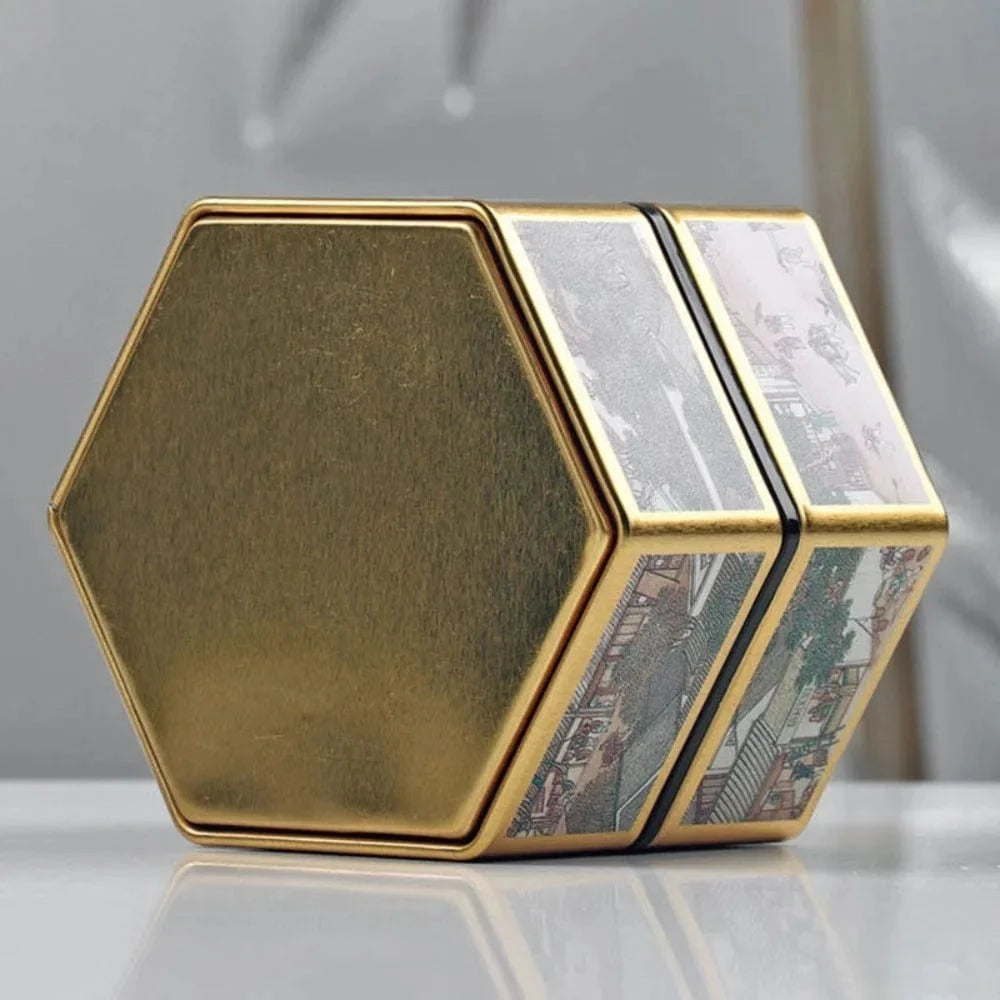 Boîte à thé hexagonale en métal format compact ou haut