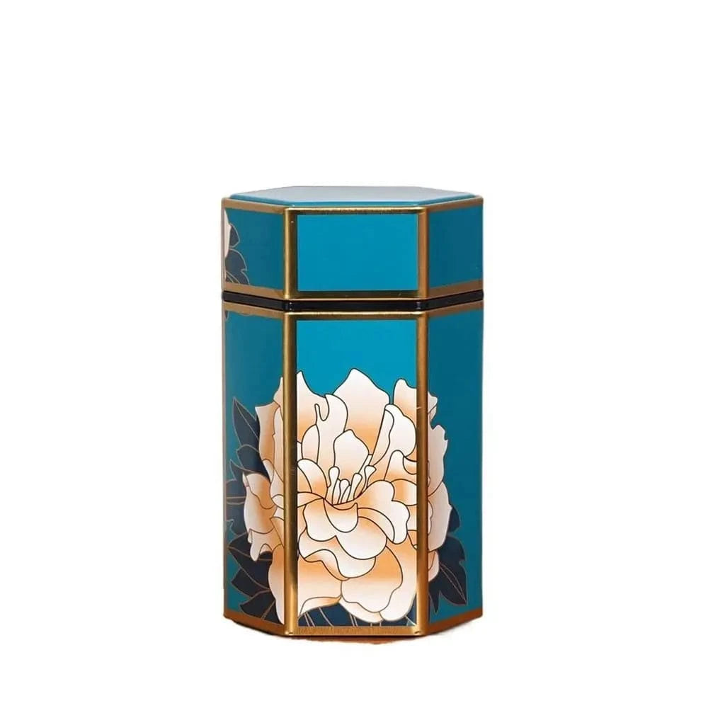 Boîte à thé hexagonale en métal format compact ou haut