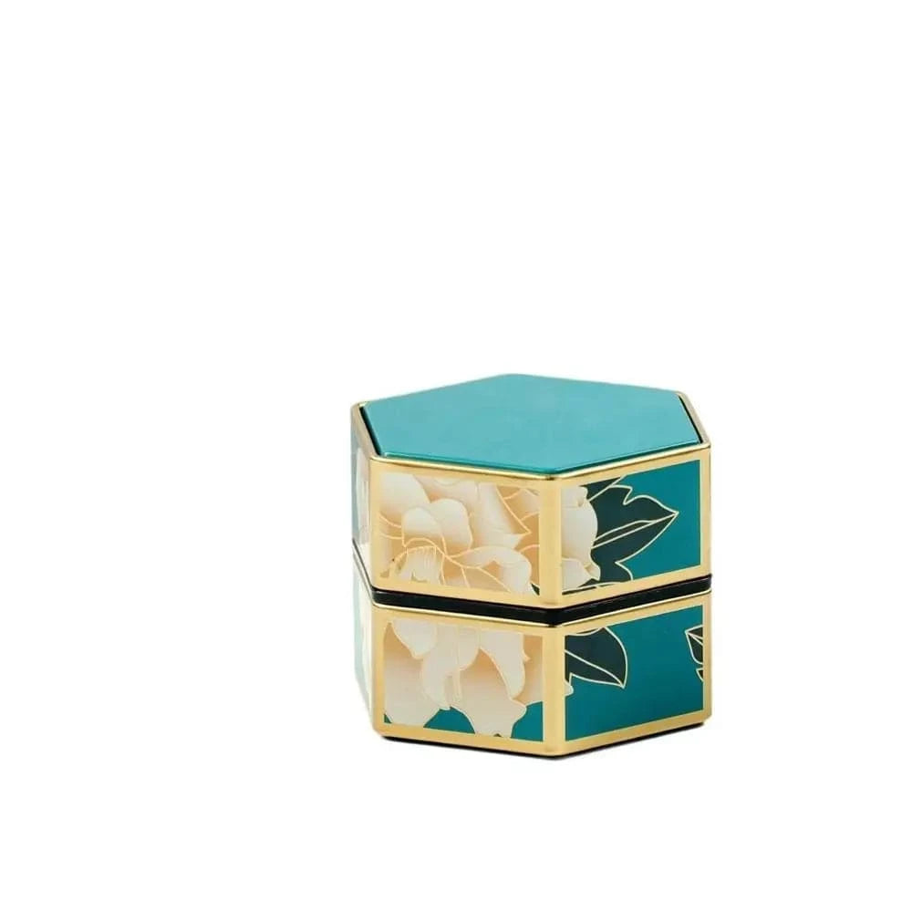 Boîte à thé hexagonale en métal format compact ou haut