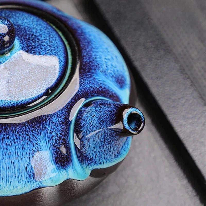 Service à thé chinois émaillé théière Jun Kiln & tasses assorties