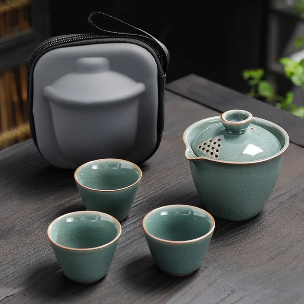 Service à thé chinois Gaiwan 3 tasses en céramique format voyage