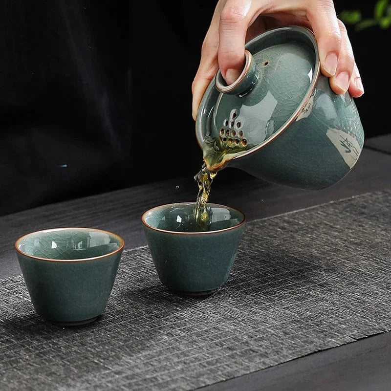 Service à thé chinois Gaiwan 3 tasses en céramique format voyage