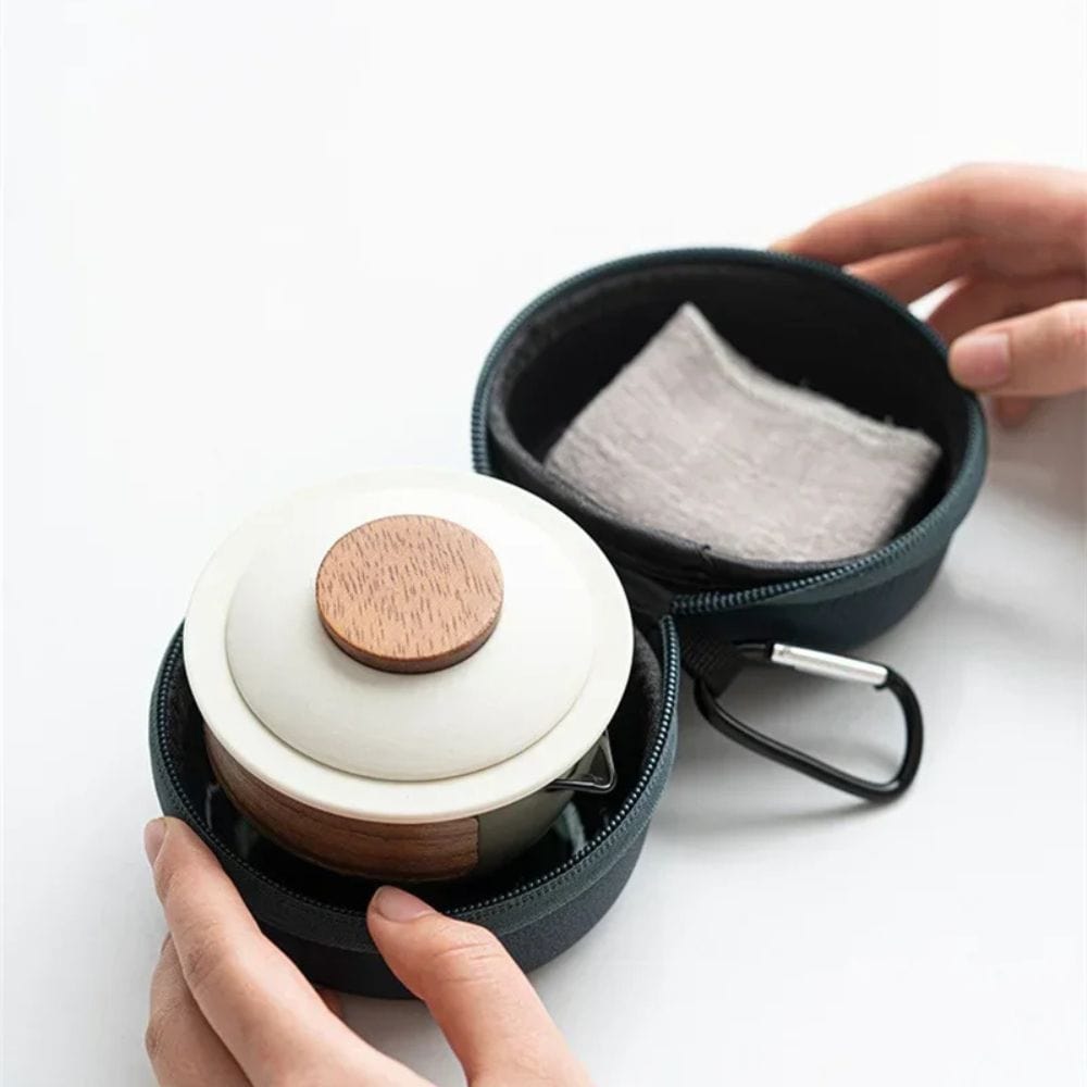 Service à thé de voyage 1 théière & 3 tasses avec pochette nomade