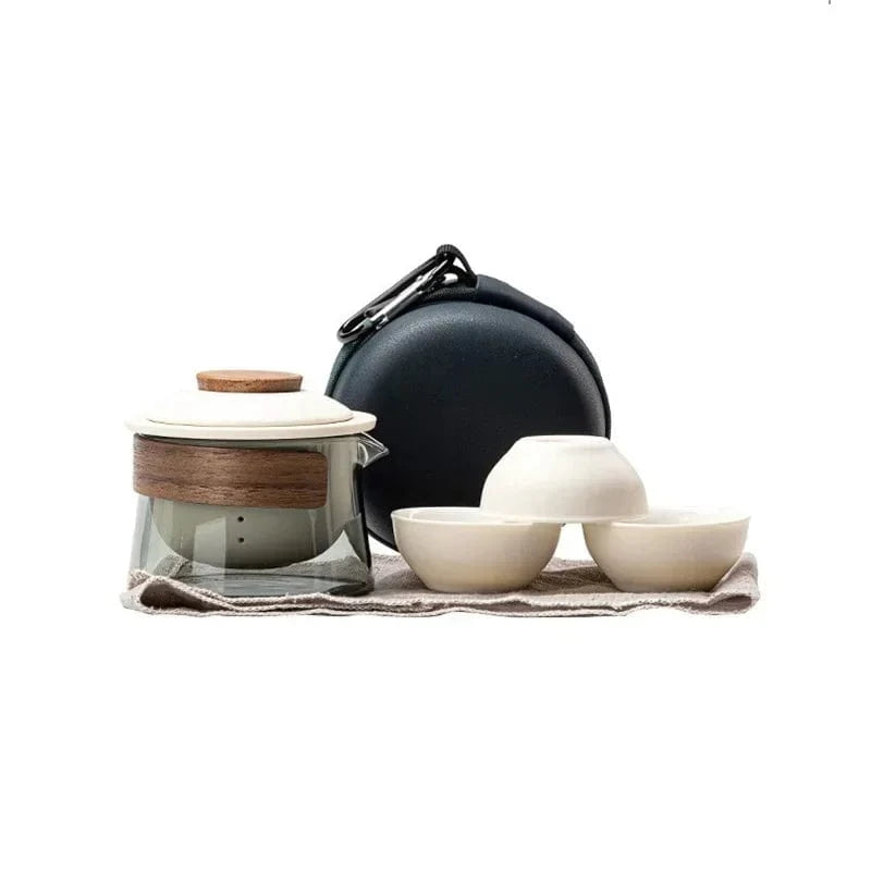 Service à thé de voyage 1 théière & 3 tasses avec pochette nomade