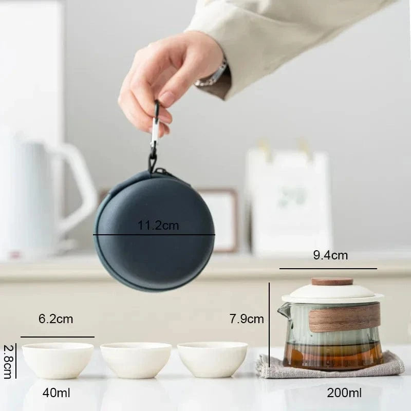 Service à thé de voyage 1 théière & 3 tasses avec pochette nomade