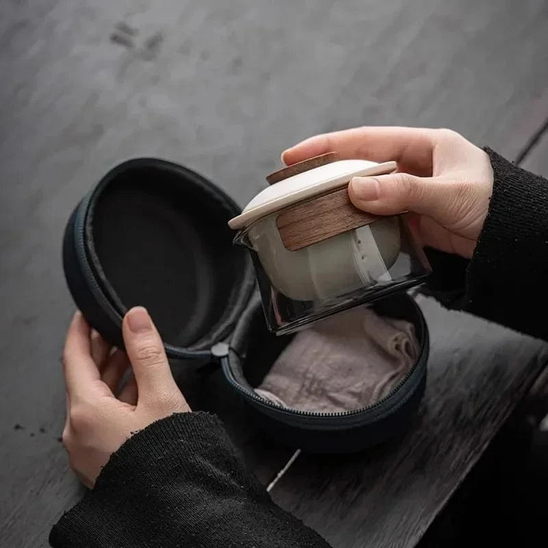 Service à thé de voyage 1 théière & 3 tasses avec pochette nomade