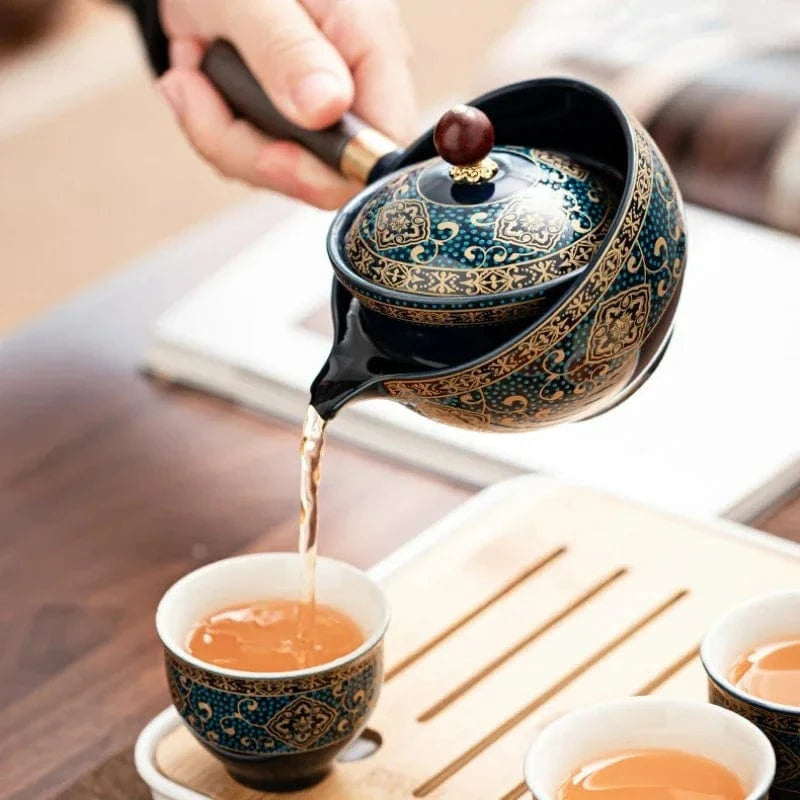 Service à thé de voyage en céramique style Kung Fu compact