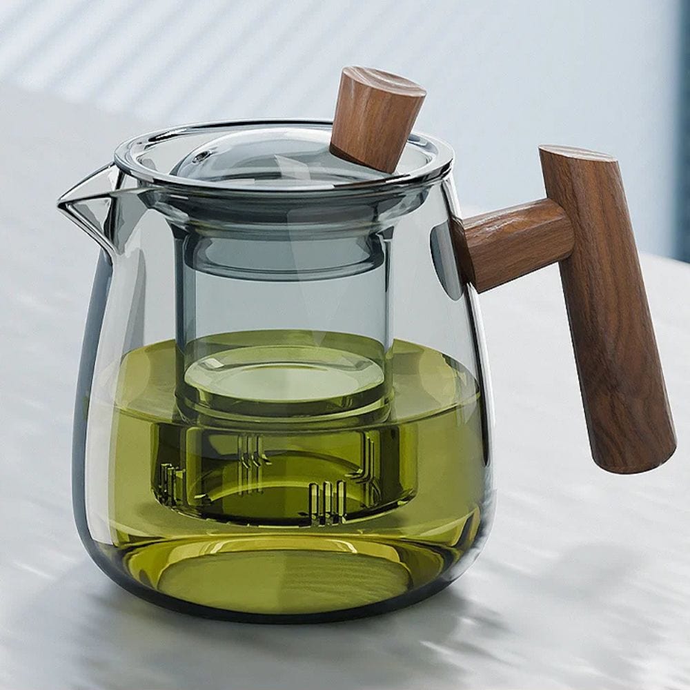 Service à thé en verre & noyer théière 530 ml avec plateau Kung Fu