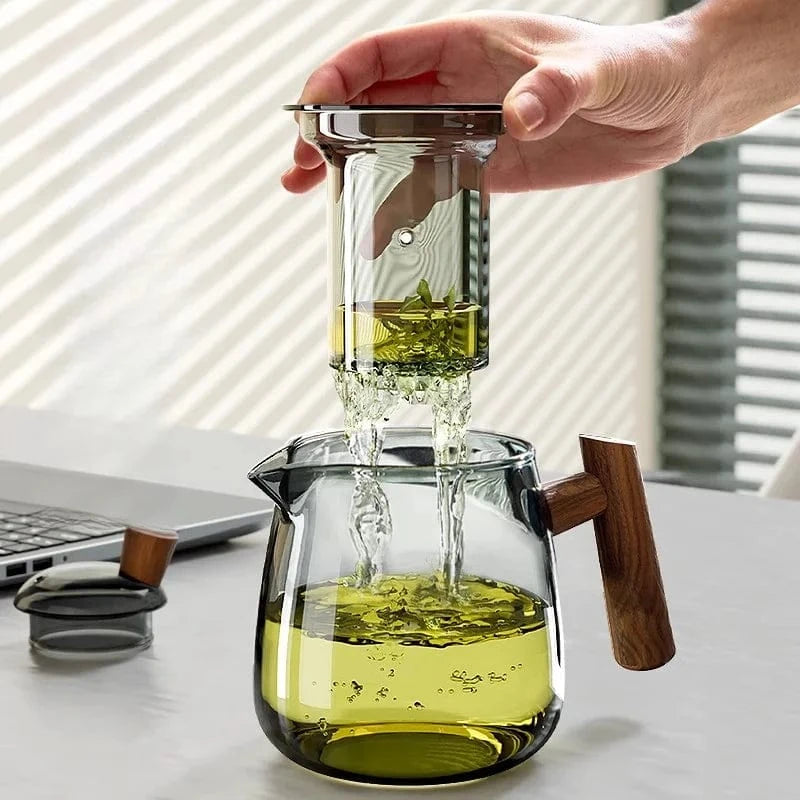 Service à thé en verre & noyer théière 530 ml avec plateau Kung Fu