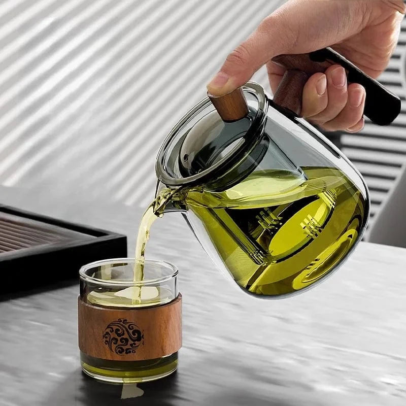 Service à thé en verre & noyer théière 530 ml avec plateau Kung Fu