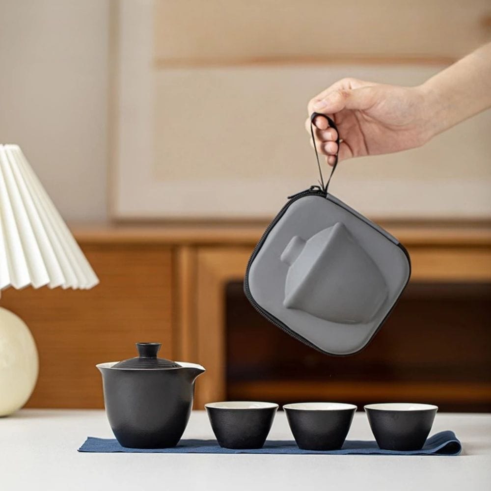 Service à thé portable en céramique kit de voyage 1 bol + 3 tasses