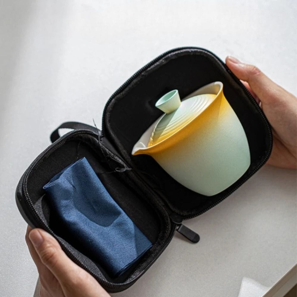 Service à thé portable en céramique kit de voyage 1 bol + 3 tasses