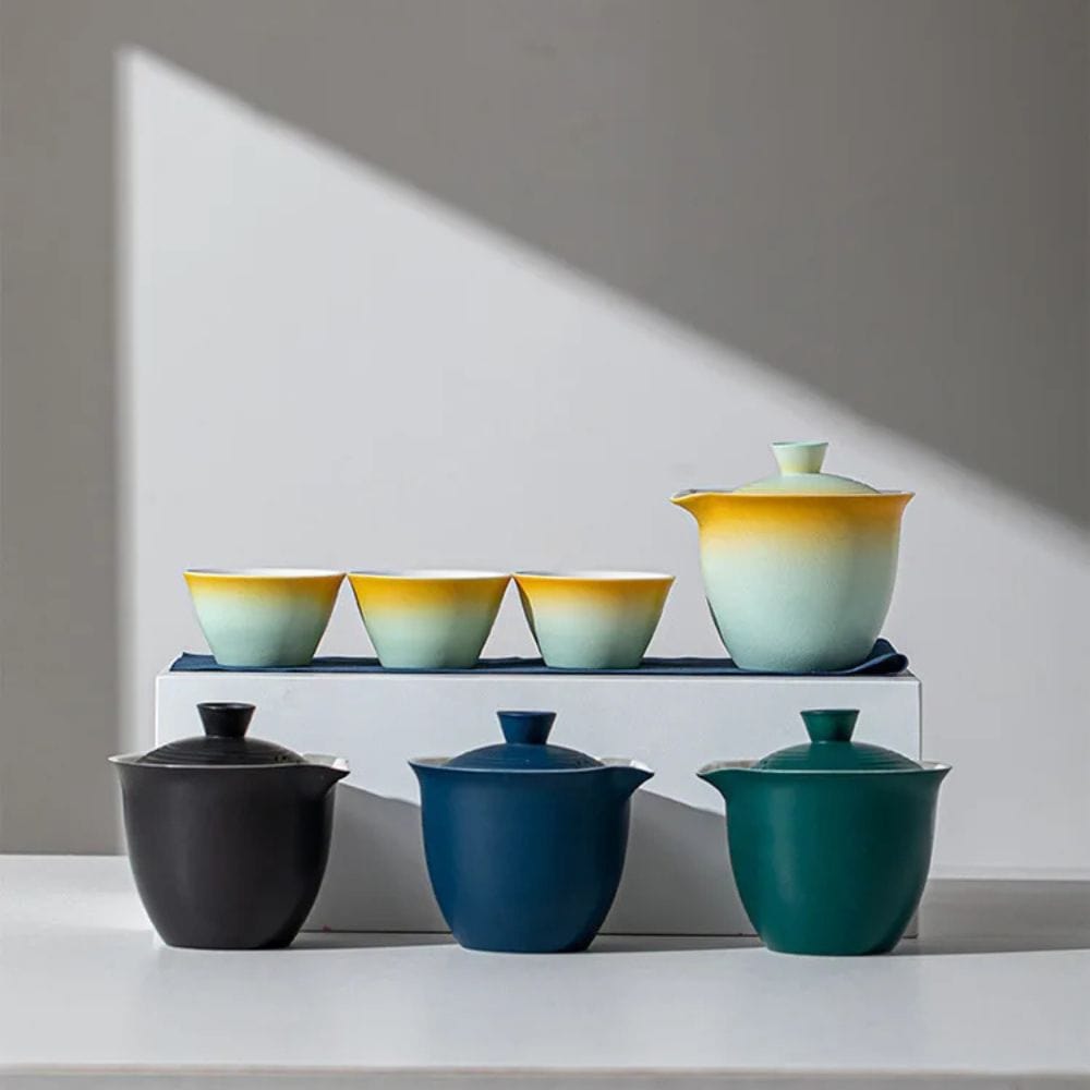 Service à thé portable en céramique kit de voyage 1 bol + 3 tasses