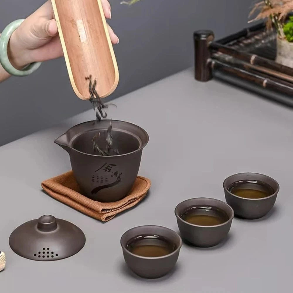 Service à thé portable en porcelaine 1 théière + 3 tasses